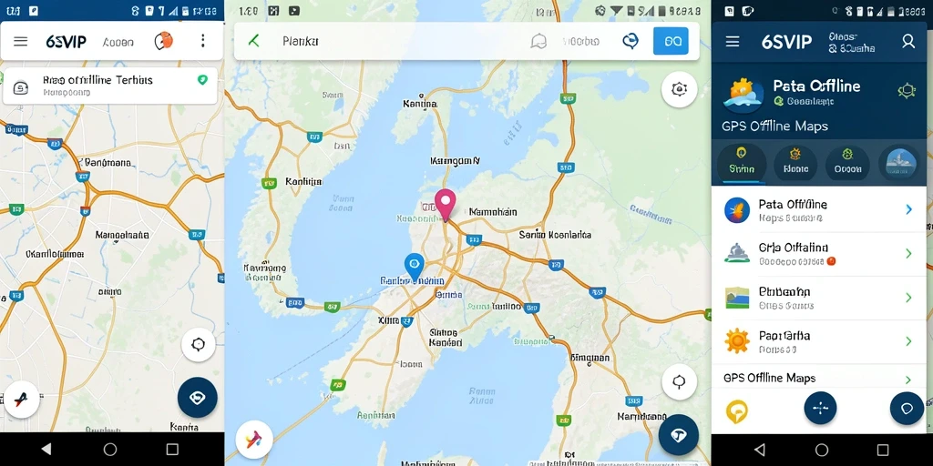 Screenshot utama 6SVIP menampilkan antarmuka GPS Offline Maps yang user-friendly.