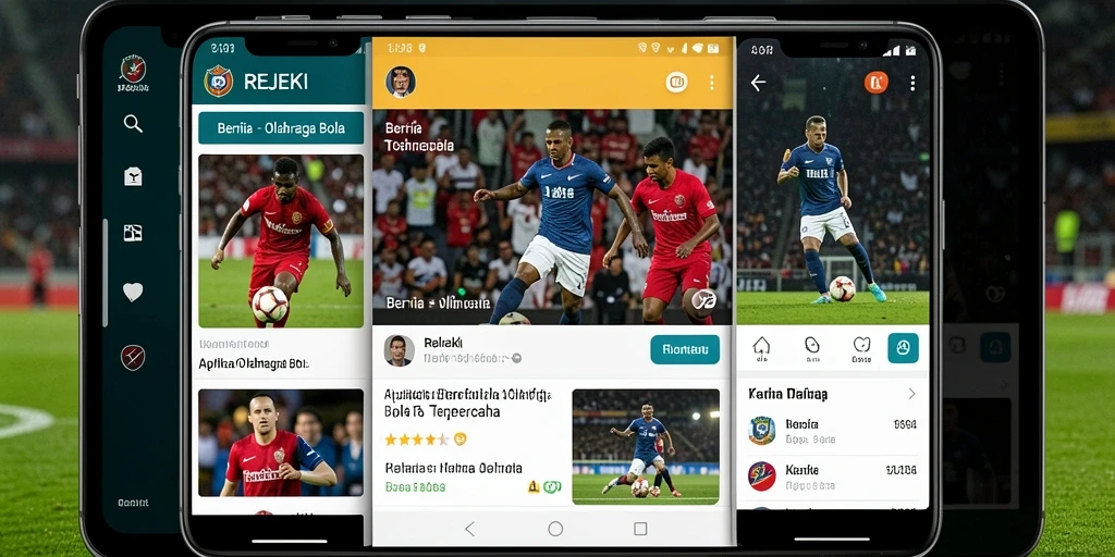 Antarmuka aplikasi REJEKI yang menampilkan berita olahraga bola terbaru.