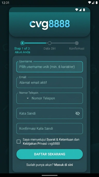 Tampilan halaman daftar cvg8888